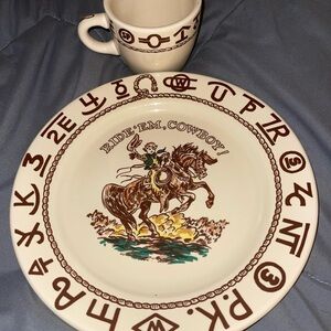 Western Cowboy Themed Plate and Mug Set westward ho little buckaroo